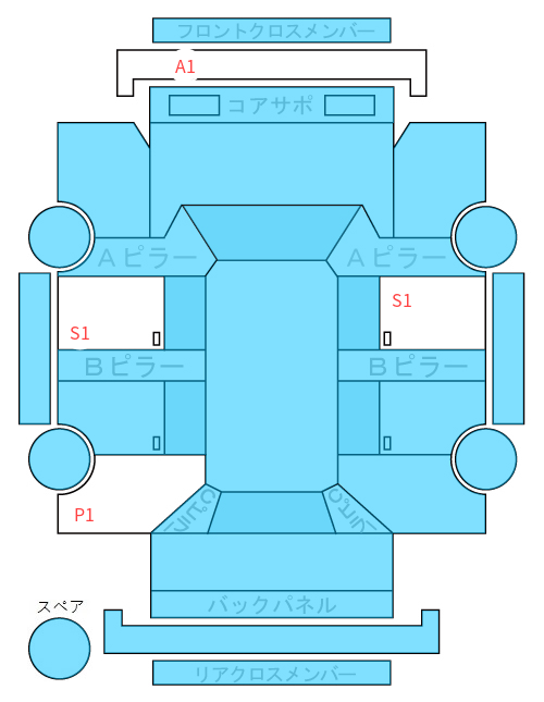 Body condition diagram (damage marks, Japanese labels)