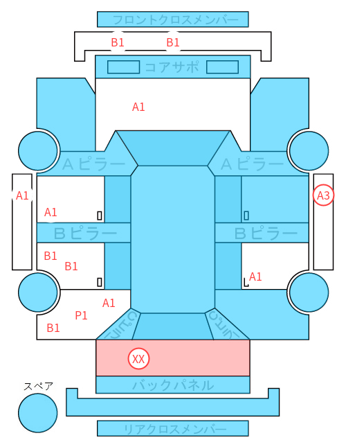 Body condition diagram (damage marks, Japanese labels)