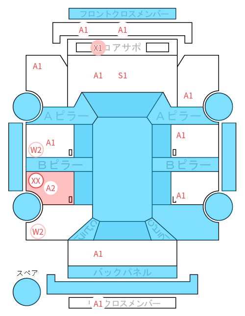 Body condition diagram (damage marks, Japanese labels)