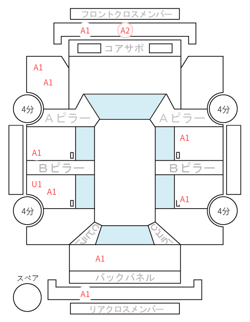 Body condition diagram (damage marks, Japanese labels)