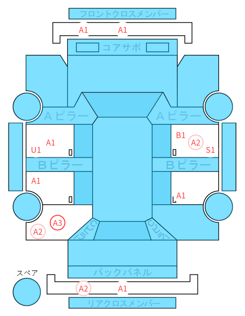 Body condition diagram (damage marks, Japanese labels)