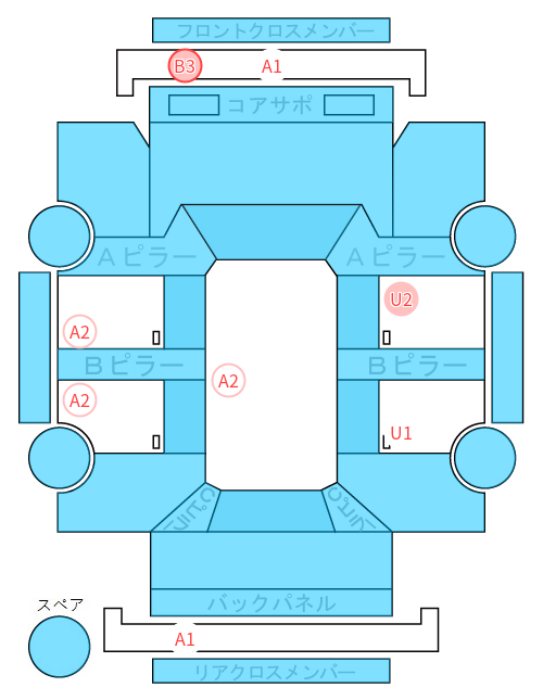 Body condition diagram (damage marks, Japanese labels)