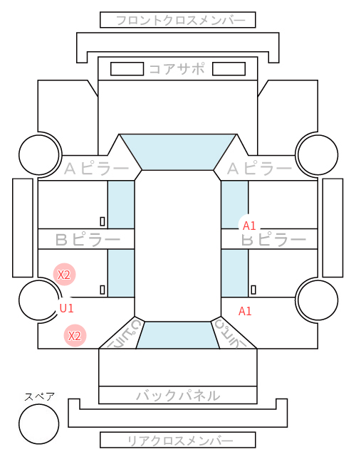 Body condition diagram (damage marks, Japanese labels)