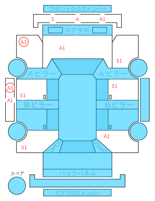 Body condition diagram (damage marks, Japanese labels)