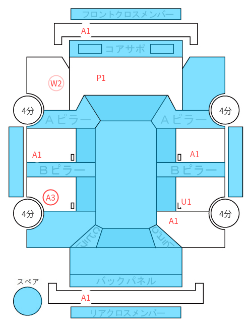 Body condition diagram (damage marks, Japanese labels)