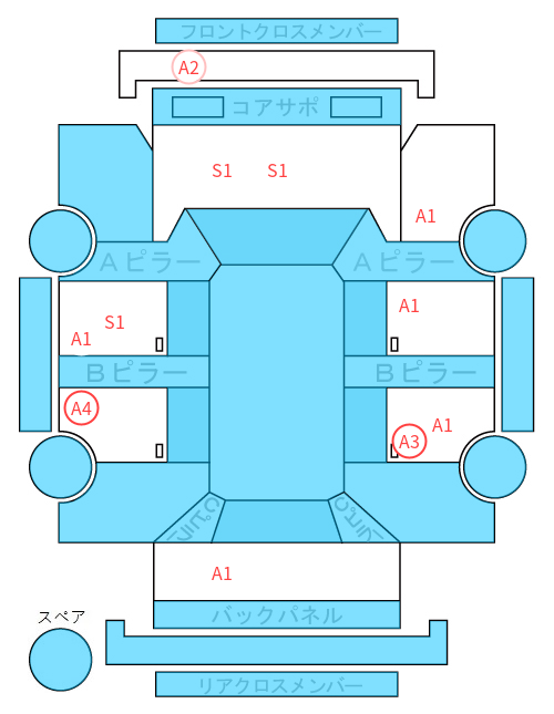 Body condition diagram (damage marks, Japanese labels)