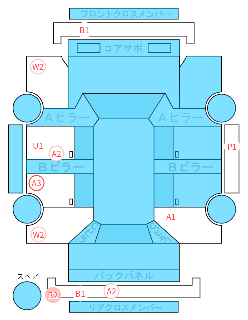 Body condition diagram (damage marks, Japanese labels)