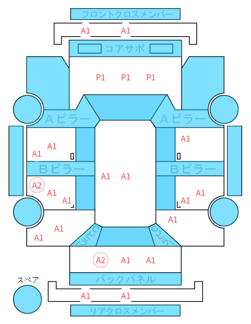 Body condition diagram (damage marks, Japanese labels)