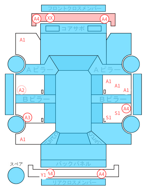 Body condition diagram (damage marks, Japanese labels)