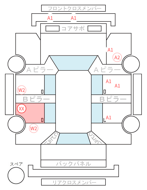 Body condition diagram (damage marks, Japanese labels)