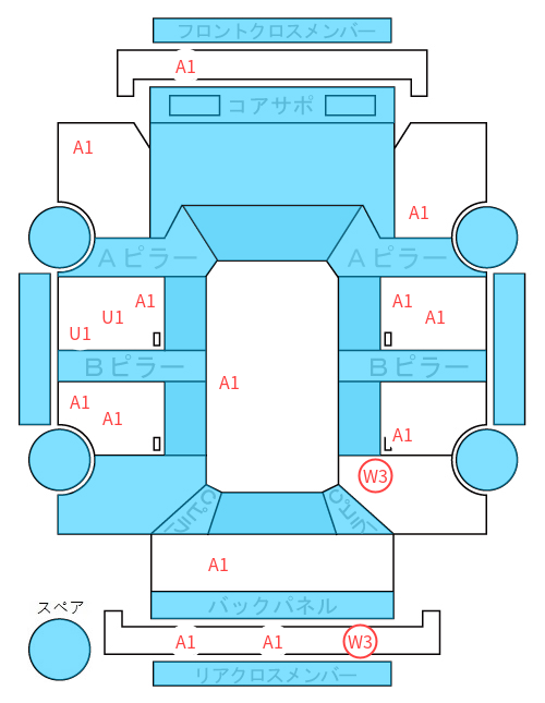 Body condition diagram (damage marks, Japanese labels)