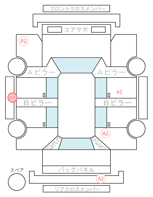 Body condition diagram (damage marks, Japanese labels)