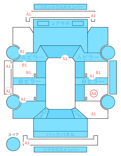 Body condition diagram (damage marks, Japanese labels)