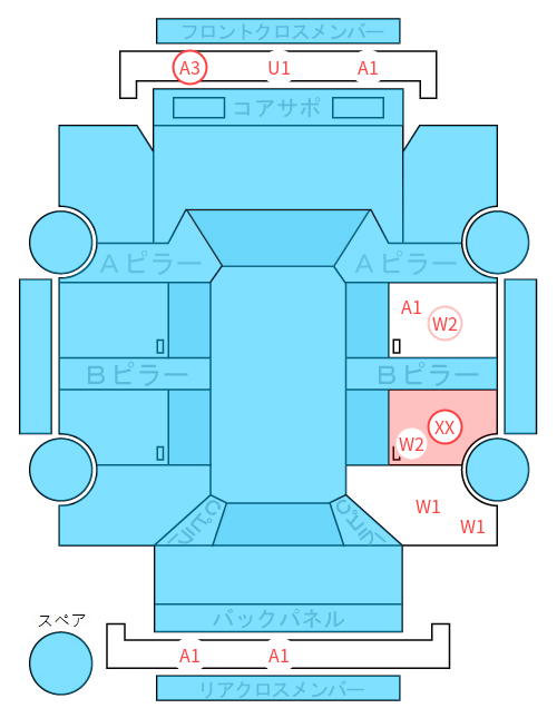 Body condition diagram (damage marks, Japanese labels)