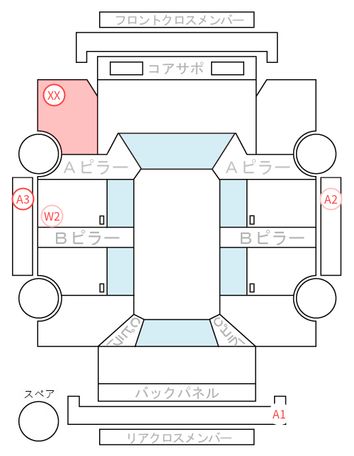Body condition diagram (damage marks, Japanese labels)