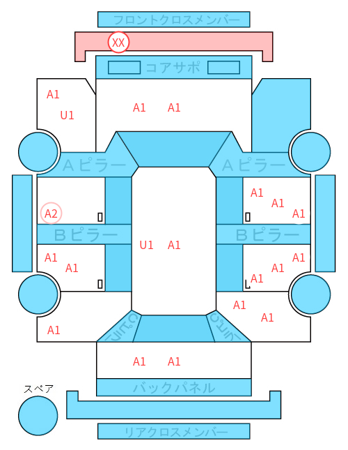 Body condition diagram (damage marks, Japanese labels)
