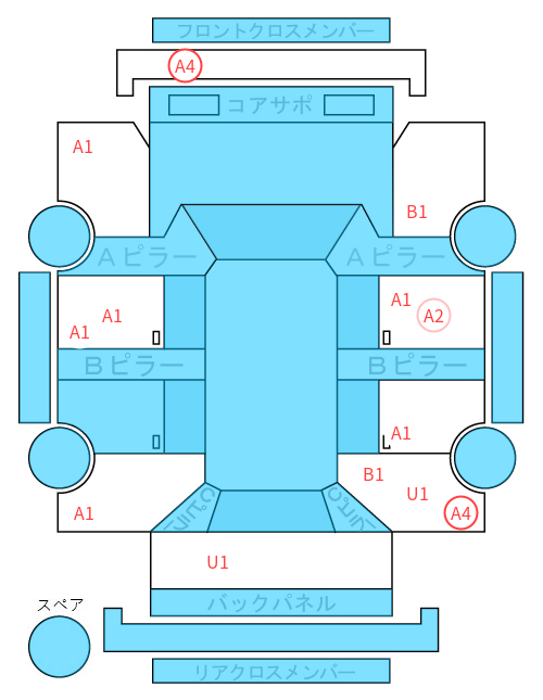 Body condition diagram (damage marks, Japanese labels)