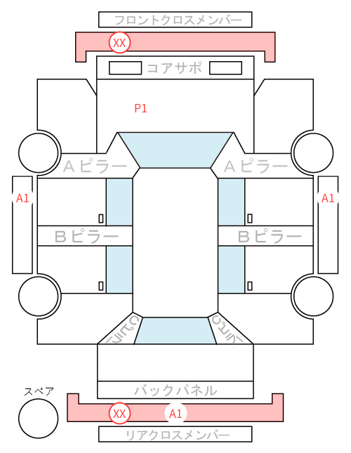 Body condition diagram (damage marks, Japanese labels)