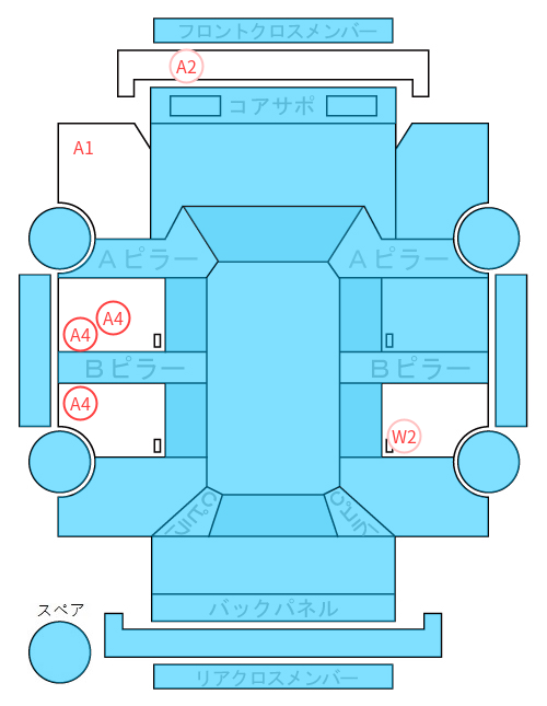 Body condition diagram (damage marks, Japanese labels)