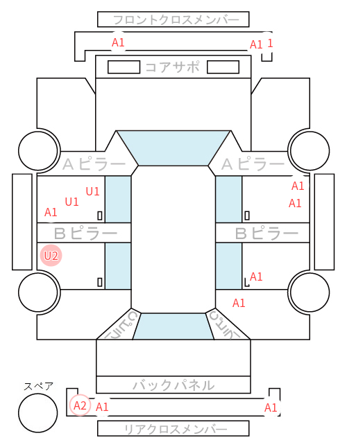 Body condition diagram (damage marks, Japanese labels)