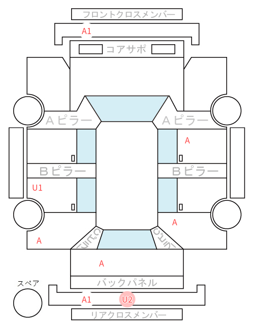 Body condition diagram (damage marks, Japanese labels)