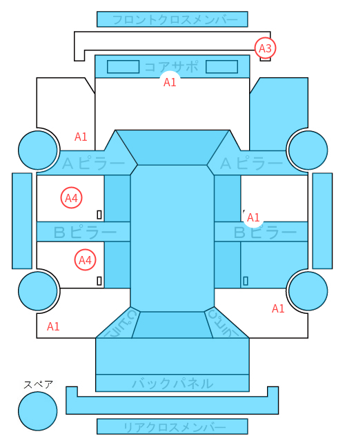 Body condition diagram (damage marks, Japanese labels)