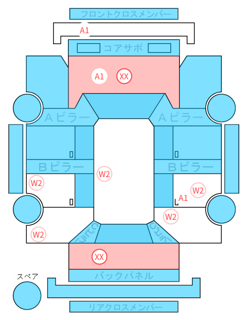 Body condition diagram (damage marks, Japanese labels)