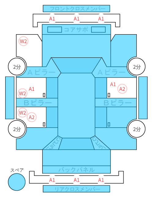 Body condition diagram (damage marks, Japanese labels)
