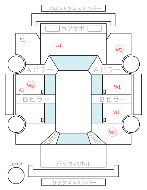 Body condition diagram (damage marks, Japanese labels)