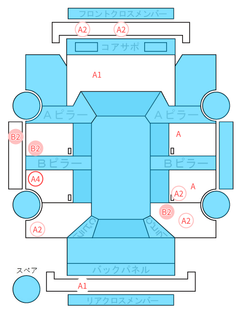 Body condition diagram (damage marks, Japanese labels)