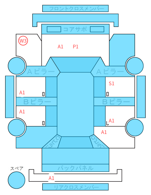 Body condition diagram (damage marks, Japanese labels)