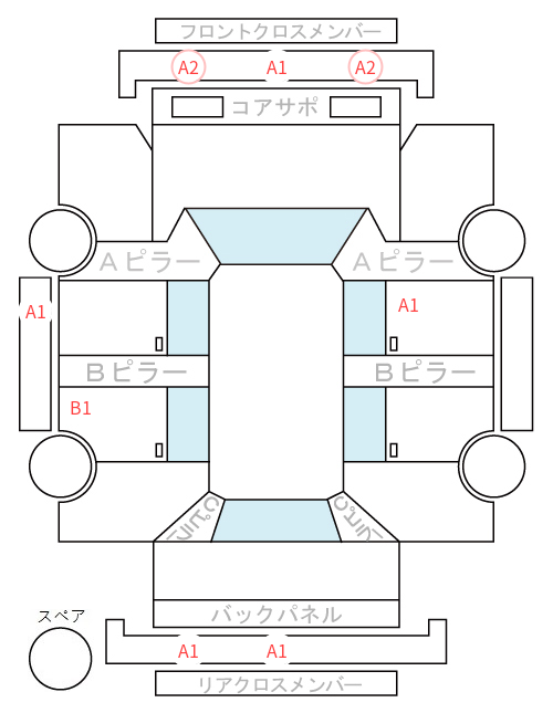 Body condition diagram (damage marks, Japanese labels)