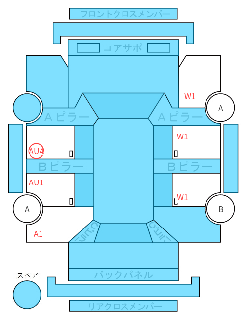 Body condition diagram (damage marks, Japanese labels)