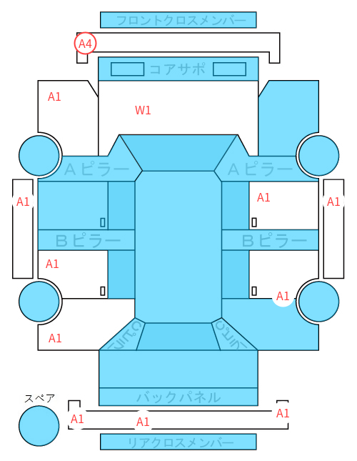 Body condition diagram (damage marks, Japanese labels)