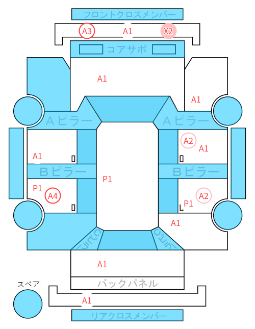 Body condition diagram (damage marks, Japanese labels)