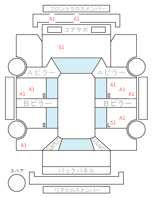 Body condition diagram (damage marks, Japanese labels)