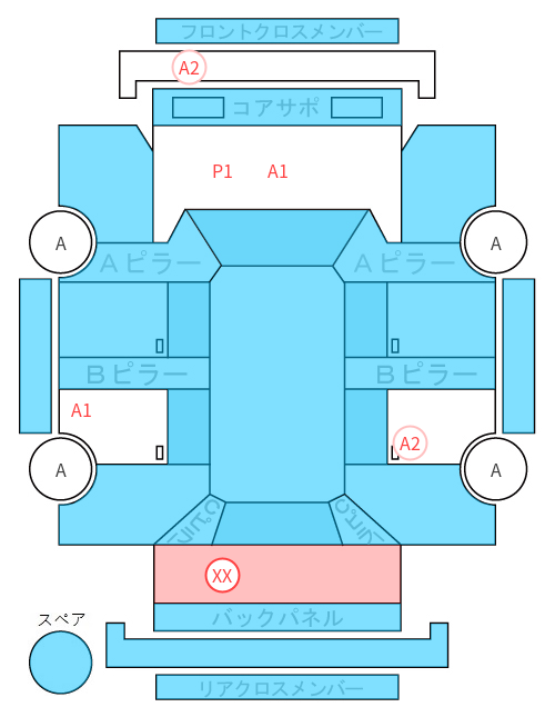 Body condition diagram (damage marks, Japanese labels)