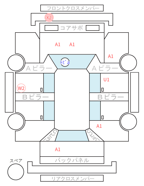 Body condition diagram (damage marks, Japanese labels)