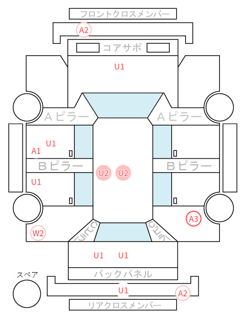 Body condition diagram (damage marks, Japanese labels)