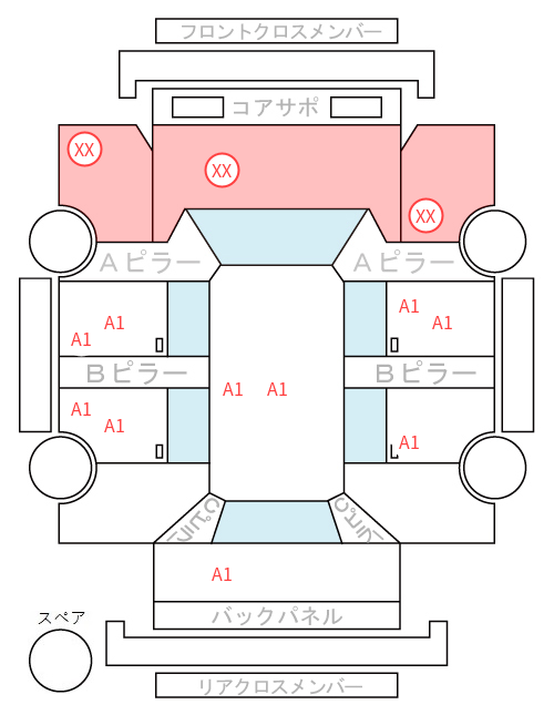 Body condition diagram (damage marks, Japanese labels)