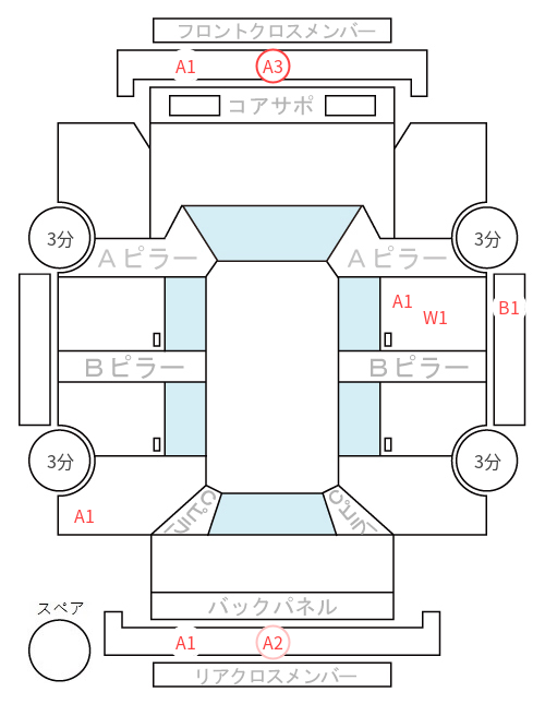Body condition diagram (damage marks, Japanese labels)