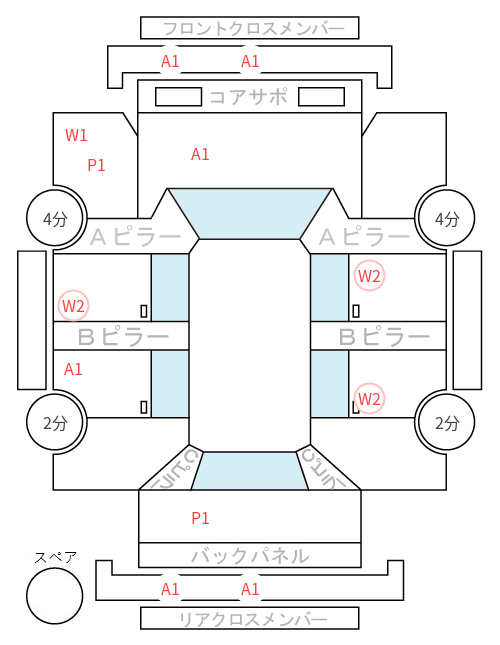 Body condition diagram (damage marks, Japanese labels)