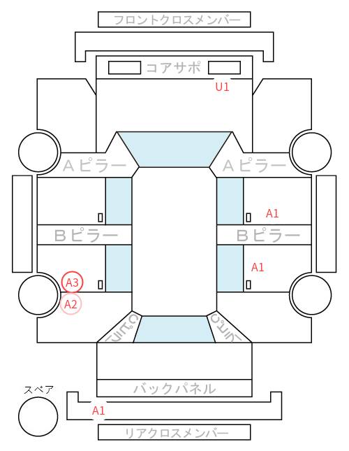 Body condition diagram (damage marks, Japanese labels)