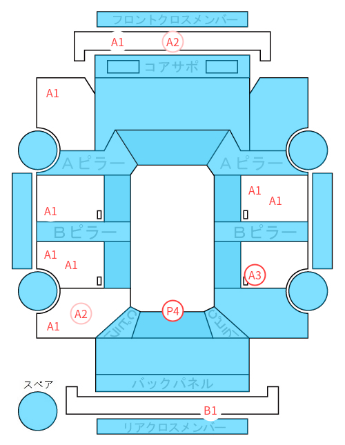 Body condition diagram (damage marks, Japanese labels)