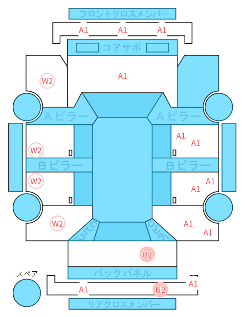 Body condition diagram (damage marks, Japanese labels)