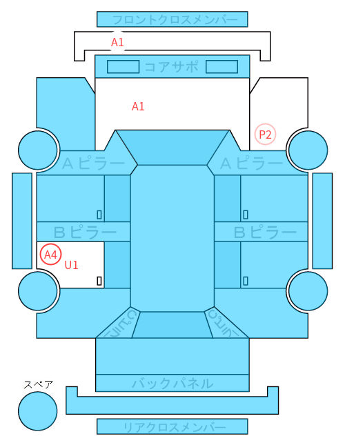 Body condition diagram (damage marks, Japanese labels)