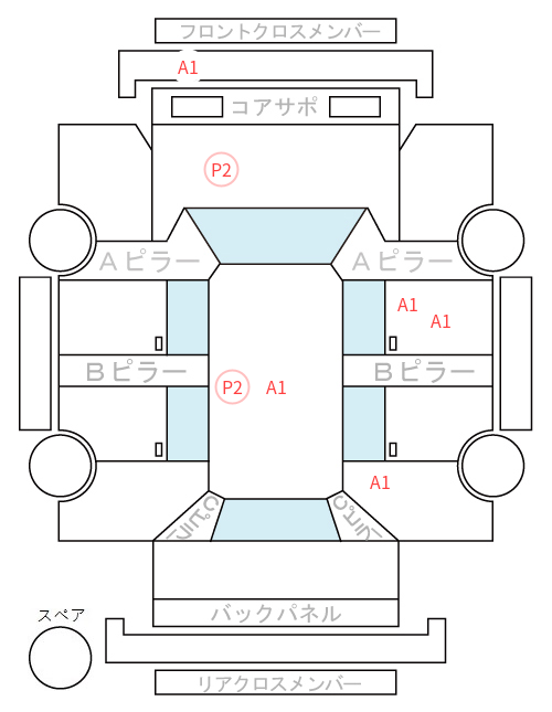Body condition diagram (damage marks, Japanese labels)
