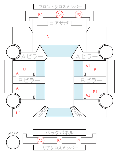 Body condition diagram (damage marks, Japanese labels)