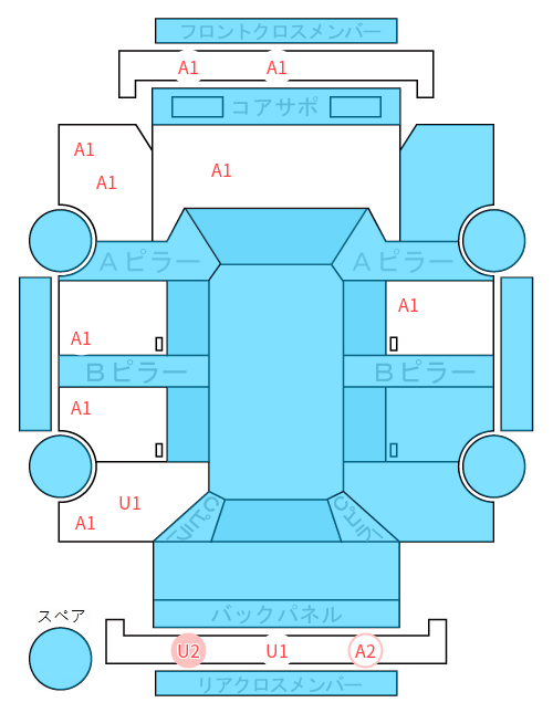 Body condition diagram (damage marks, Japanese labels)