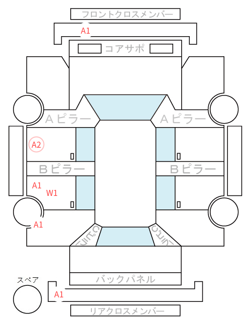 Body condition diagram (damage marks, Japanese labels)